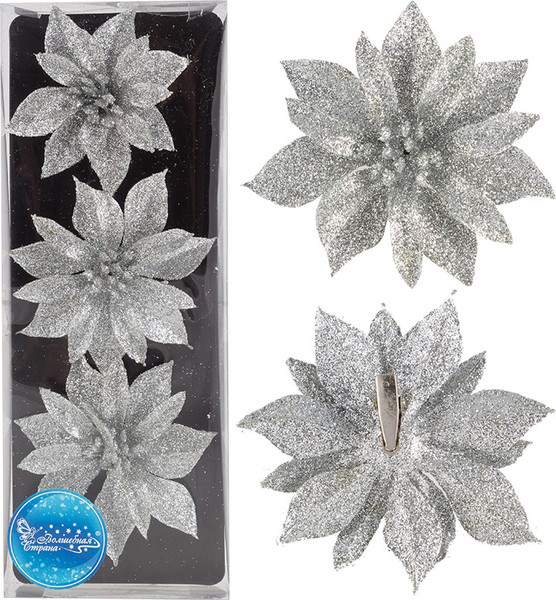 Изображение товара Набор елочных игрушек Волшебная страна Цветок / 007938 (3шт, серебристый)