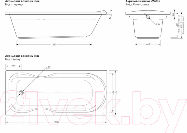 Изображение товара Ванна акриловая МетаКам Vista 170x75