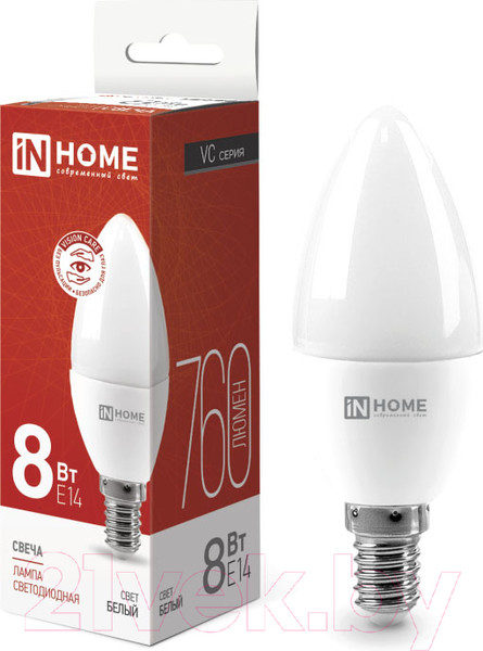 Изображение товара Лампа INhome LED-Свеча-VC 8Вт 230В Е14 4000К 760Лм / 4690612020433