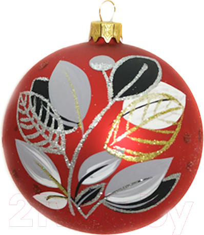 Изображение товара Шар новогодний Декарт Серые черные листья 8Ш0033 (10см, красный)
