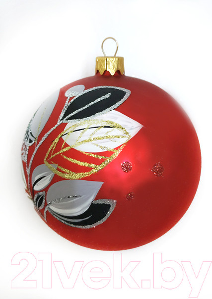 Изображение товара Шар новогодний Декарт Серые черные листья 8Ш0033 (10см, красный)