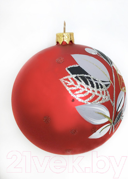 Изображение товара Шар новогодний Декарт Серые черные листья 8Ш0033 (10см, красный)