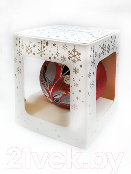 Изображение товара Шар новогодний Декарт Серые черные листья 8Ш0033 (10см, красный)