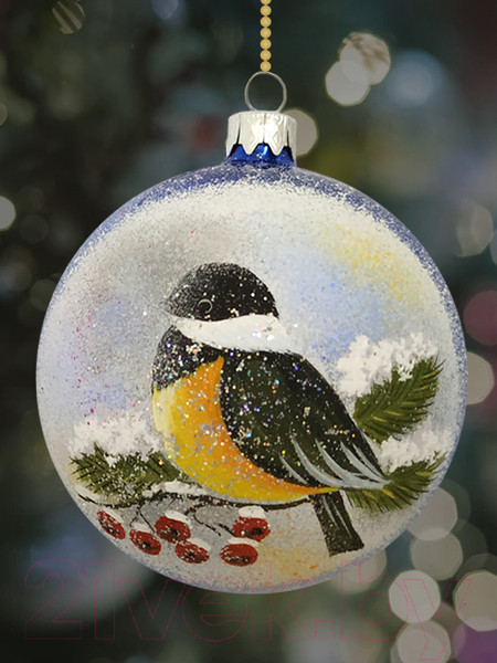 Изображение товара Шар новогодний Декарт Птичка-синичка 8Ш0046 (10см, синий)