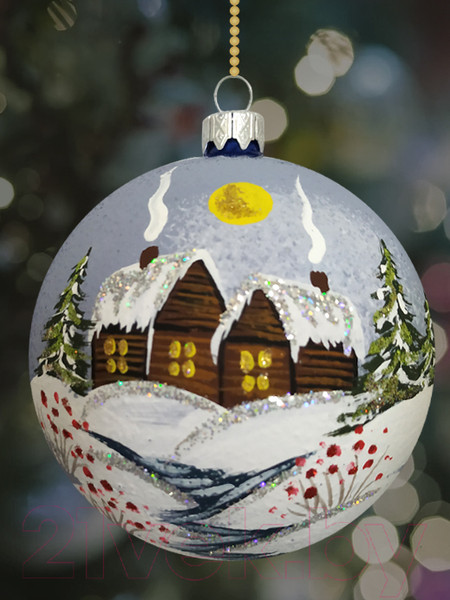 Изображение товара Шар новогодний Декарт Зимняя деревня 8Ш0036 (10см, синий)