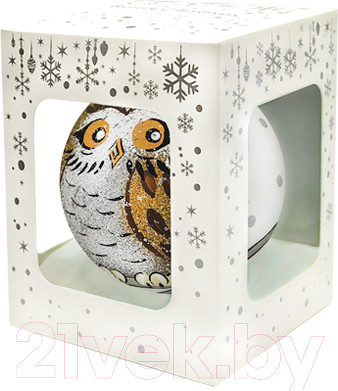 Изображение товара Шар новогодний Декарт Совушка 8Ш0041 (10см, белый)