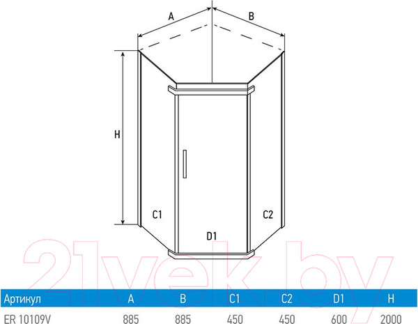 Изображение товара Душевой уголок Erlit ER 10109V-C4