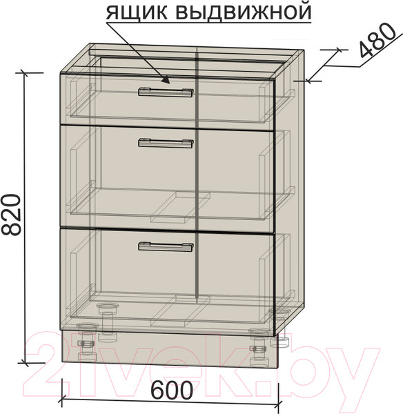 Изображение товара Шкаф-стол кухонный Интерлиния Компо НШ60рш3 1м+2б (антрацит)