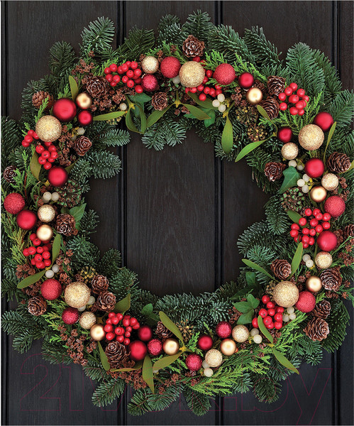 Изображение товара Скатерть JoyArty Рождественный венок на досках / tc_37153 (180x145)