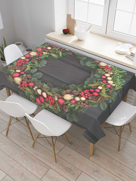 Изображение товара Скатерть JoyArty Рождественный венок на досках / tc_37153 (180x145)