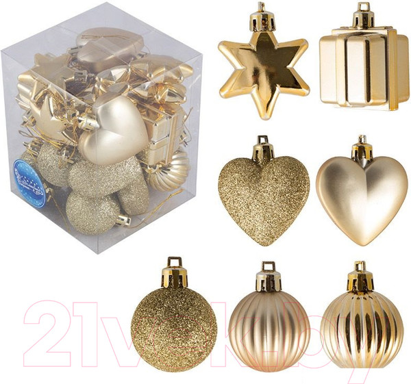 Изображение товара Набор елочных игрушек Волшебная страна Ассорти / 007443 (24шт, золото)