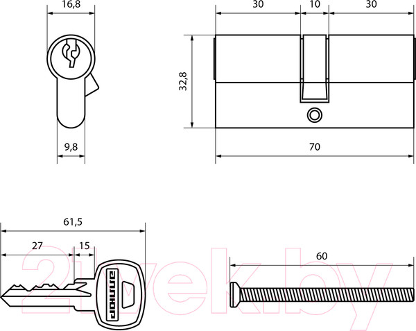 Изображение товара Цилиндровый механизм замка Аллюр A 70-3KА CP (хром)