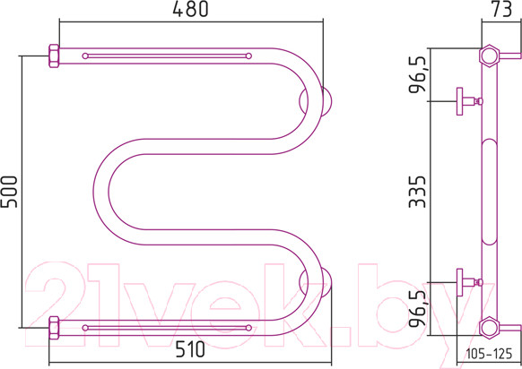 Изображение товара Полотенцесушитель водяной Сунержа М-образный 50x50 1" / 00-0008-5050 (2 полки)