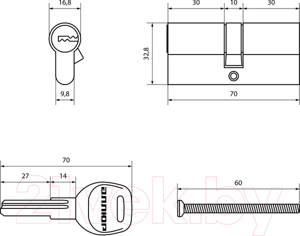 Изображение товара Цилиндровый механизм замка Аллюр HD F 70-5K CP перфорированный ключ (хром)