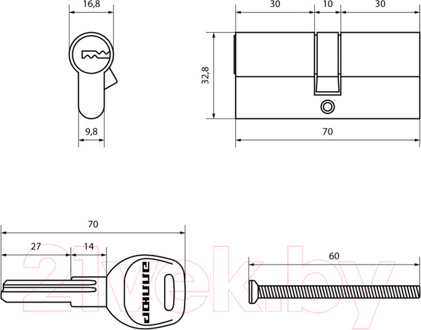 Изображение товара Цилиндровый механизм замка Аллюр HD F 70-5K White перфорированный ключ (белый)