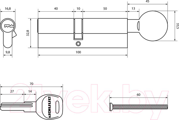 Изображение товара Цилиндровый механизм замка Аллюр HD FG 60-5K White вертушка перфорированный ключ (белый)
