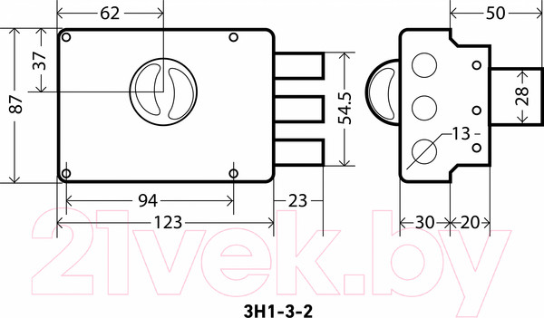 Изображение товара Замок накладной Аллюр ЗН 1-3-2