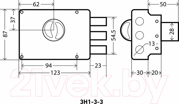 Изображение товара Замок накладной Аллюр ЗН 1-3-3