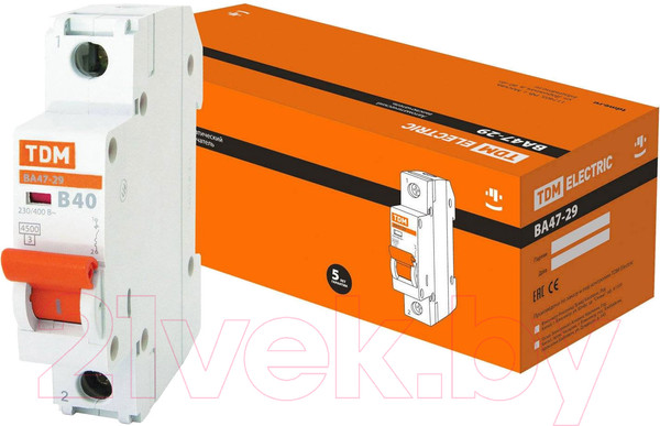 Изображение товара Выключатель автоматический TDM ВА 47-29 1Р 40А 4.5кА В / SQ0206-0014