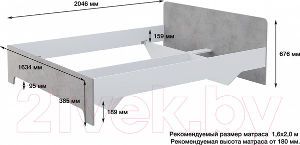 Изображение товара Каркас кровати Горизонт Мебель Victor (белый/бетон)