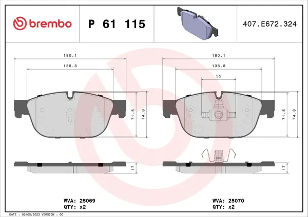 Изображение товара Тормозные колодки Brembo P61115