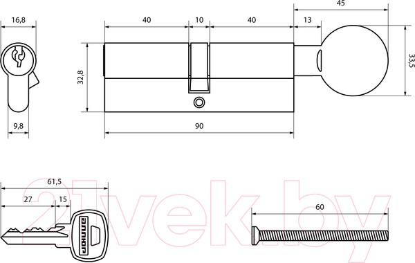 Изображение товара Цилиндровый механизм замка Аллюр AG 90-6К ВP вертушка (латунь)