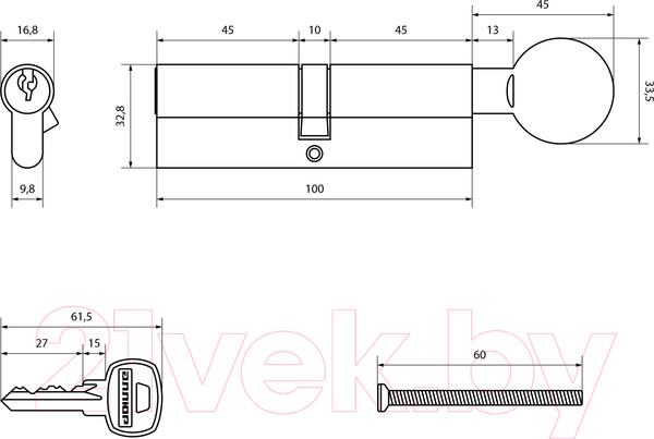 Изображение товара Цилиндровый механизм замка Аллюр AG 100-6К ВP вертушка (латунь)