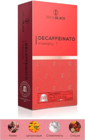 Изображение товара Кофе в капсулах Carraro Brew Black Decaff стандарта Nespresso (10x5.2г)