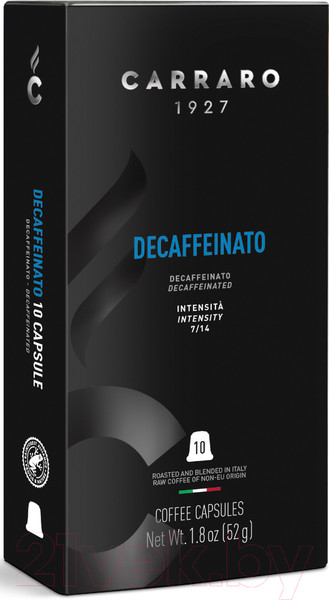 Изображение товара Кофе в капсулах Carraro Decaffeinato стандарта Nespresso (10x5.2г)