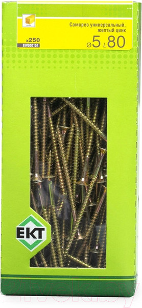 Изображение товара Саморез ЕКТ Универсальный 5.0х80 / BW000151 (250шт, желтый цинк)