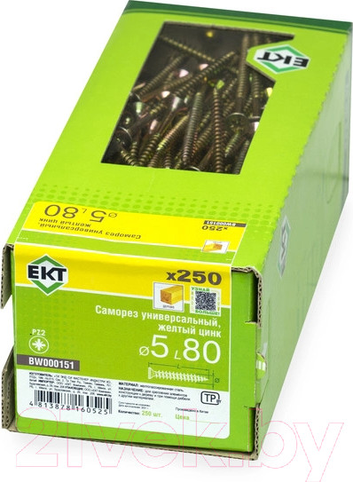 Изображение товара Саморез ЕКТ Универсальный 5.0х80 / BW000151 (250шт, желтый цинк)