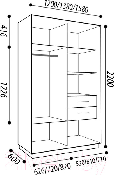 Изображение товара Шкаф-купе Евва 138 SS.05 / АЭП ШК.2 02 (сонома/хром)