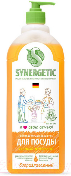 Изображение товара Средство для мытья посуды Synergetic Биоразлагаемое. Апельсин (1л)