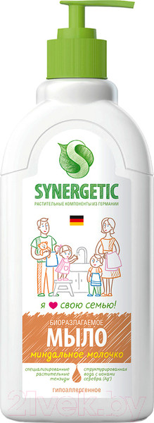 Изображение товара Мыло жидкое Synergetic биоразлагаемое. Миндальное молочко (0.5л)
