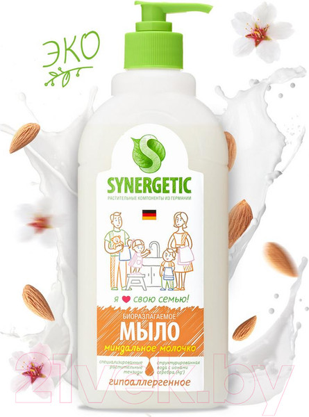 Изображение товара Мыло жидкое Synergetic биоразлагаемое. Миндальное молочко (0.5л)