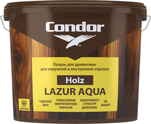 Изображение товара Защитно-декоративный состав CONDOR Holz Lazur Aqua (9кг, белый молочный)