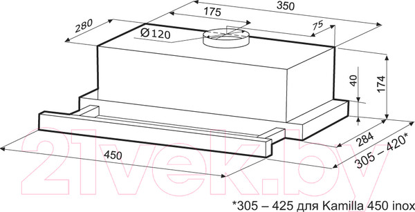 Изображение товара Вытяжка телескопическая Krona Kamilla 450 / КА-00001800 (белый)