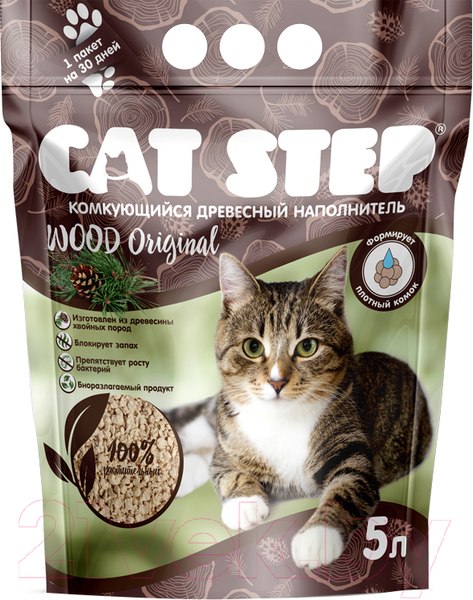 Изображение товара Наполнитель для туалета Cat Step Wood Original / 20323001 (5л/2.3кг)