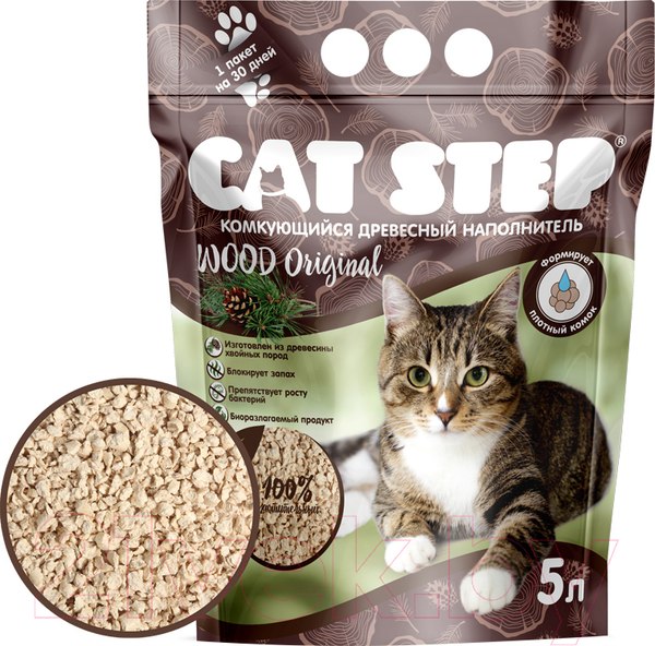 Изображение товара Наполнитель для туалета Cat Step Wood Original / 20323001 (5л/2.3кг)
