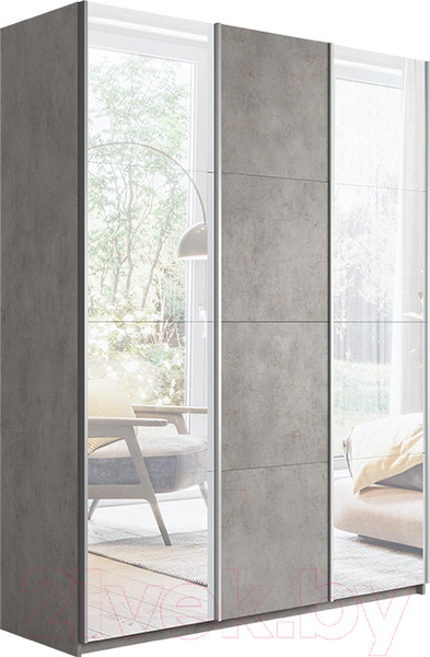 Изображение товара Шкаф-купе ТриЯ Траст СШК 2.180.60-13.11.13 3-х дверный (бетон/зеркало/бетон/зеркало)