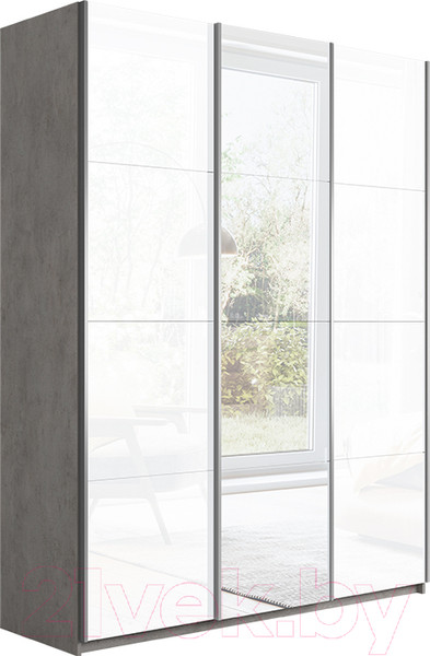 Изображение товара Шкаф-купе ТриЯ Траст СШК 2.180.60-15.13.15 3-х дверный (бетон/стекло белое/зеркало/стекло белое)