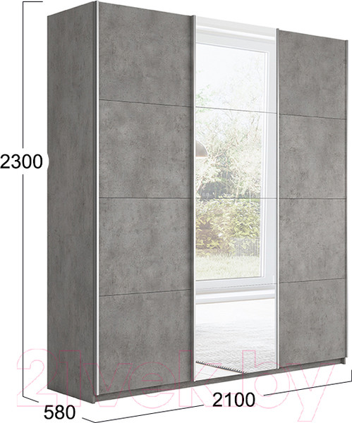 Изображение товара Шкаф-купе ТриЯ Траст СШК 2.210.70-11.13.11 3-х дверный (бетон/бетон/зеркало/бетон)