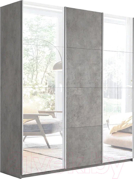 Изображение товара Шкаф-купе ТриЯ Траст СШК 2.210.70-13.11.13 3-х дверный (бетон/зеркало/бетон/зеркало)