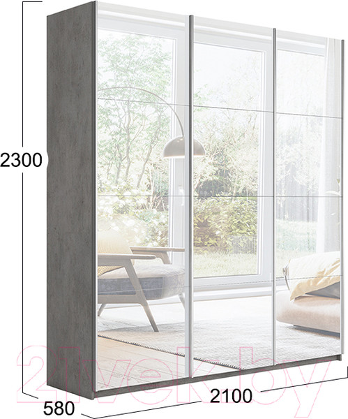 Изображение товара Шкаф-купе ТриЯ Траст СШК 2.210.70-13.13.13 3-х дверный (бетон/зеркало/зеркало/зеркало)