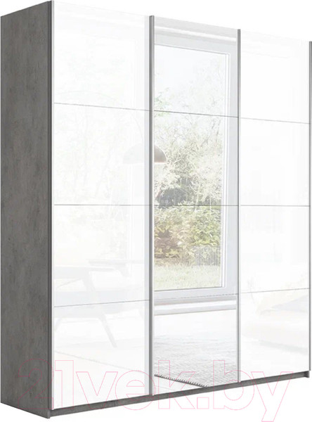 Изображение товара Шкаф-купе ТриЯ Траст СШК 2.210.70-15.13.15 3-х дверный (бетон/стекло белое/зеркало/стекло белое)