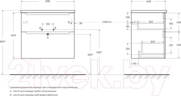 Изображение товара Тумба под умывальник BelBagno ETNA-H60-700-2C-SO-BL-P