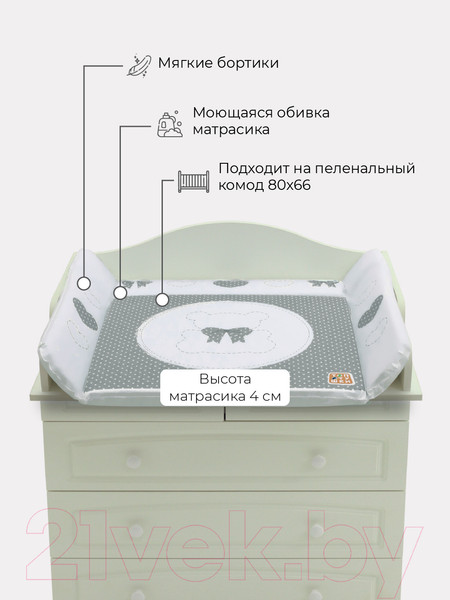 Изображение товара Пеленальный матрас Топотушки Мой любимый мишка 79x46