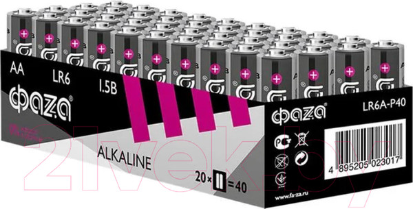 Изображение товара Комплект батареек Фаза Alkaline LR6 Pack-40 / 5023017