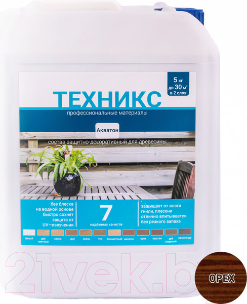 Изображение товара Пропитка для дерева Техникс Акватон (5кг, орех)
