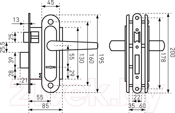 Изображение товара Замок врезной Птимаш ЗВ9-4.08 / ЗВ9 (медь)